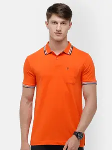 Classic Polo Men Orange Polo Collar Pockets Slim Fit T-shirt