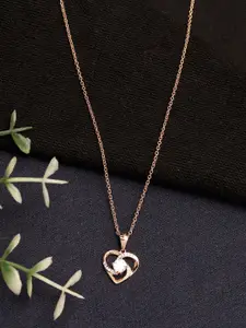 GIVA 925 Sterling Silver Rose-Gold Plated White CZ Stone Studded Handcrafted Pendant With Chain