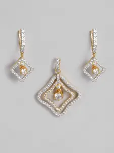 MIDASKART Women Gold-Toned Cubic Zirconia Studded Pendant with Earrings