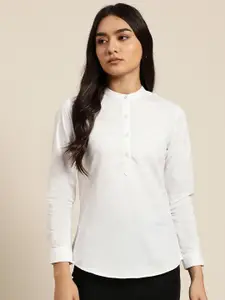Hancock White Mandarin Collar Shirt Style Cotton Top