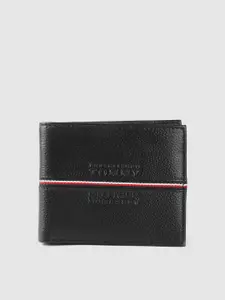 Tommy Hilfiger Men Black Brand Logo Leather Two Fold Wallet