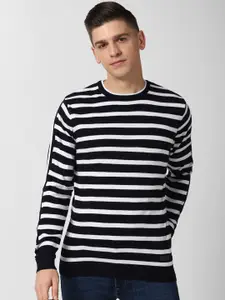 Peter England Casuals Men Black & White Striped Pullover