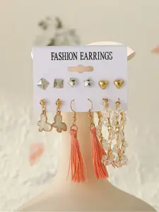 Shining Diva Fashion Set Of 6 Gold-Toned Contemporary Studs Earrings