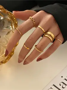 Shining Diva Fashion Set Of 7 Gold-Plated Finger Rings