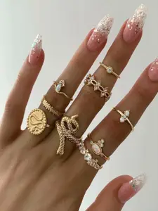 Shining Diva Fashion Set of 9 Gold Plated Stylish Rings