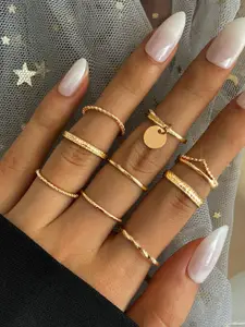 Shining Diva Fashion Set Of 9 Gold-Plated Finger Rings