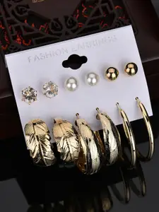 Shining Diva Fashion Pack Of 6 Gold-Toned Contemporary Studs Earrings