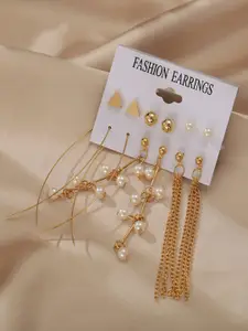 Shining Diva Fashion Set Of 6 Gold-Toned Studded Contemporary Drop Earrings