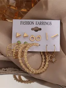 Shining Diva Fashion Set Of 6 Gold-Toned Contemporary Studs  Hoop Earrings
