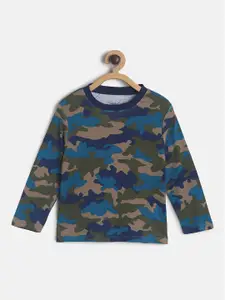 MINI KLUB Boys Blue Camouflage Printed T-shirt