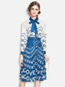 JC Collection Women Blue & White Printed Top with Skirt Clothing Set