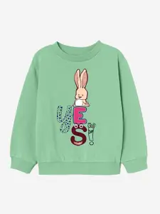 Naughty Ninos Girls Sea Green Printed Sweatshirt