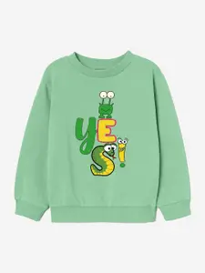 Naughty Ninos Girls Sea Green Printed Sweatshirt