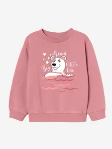 Naughty Ninos Girls Pink & White Graphic Printed Pullover Sweatshirt