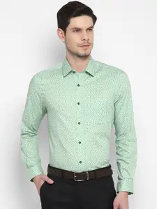 Turtle Men Green Slim Fit Opaque Printed Formal Shirt