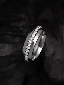 VOGUE PANASH Rhodium-Plated Silver-Toned & White CZ-Studded Finger Ring