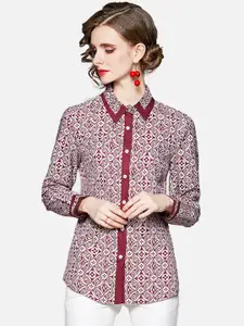 JC Collection Women Red Opaque Printed Casual Shirt