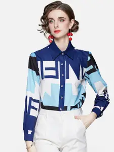 JC Collection Women Blue Opaque Printed Casual Shirt