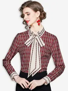 JC Collection Women Red Opaque Printed Casual Shirt