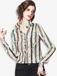 JC Collection Women Beige Opaque Striped Casual Shirt