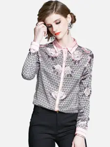 JC Collection Women Black & Pink Floral Printed Casual Shirt