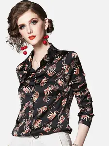 JC Collection Women Black Opaque Printed Casual Shirt