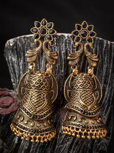 MORKANTH JEWELLERY Woman Black & Gold Contemporary Jhumkas Earrings