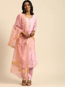 Rajnandini Pink & Peach-Coloured Embroidered Unstitched Dress Material