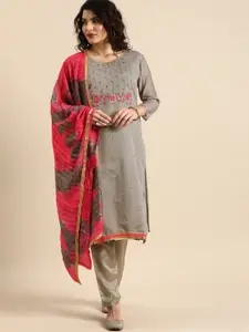 Rajnandini Grey Embroidered Unstitched Dress Material