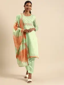 Rajnandini Olive Green Embroidered Unstitched Dress Material