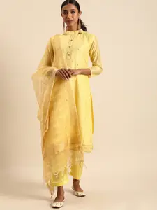 Rajnandini Yellow Embroidered Unstitched Dress Material