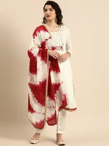 Rajnandini White & Maroon Embroidered Unstitched Dress Material