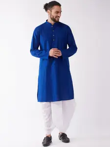 VASTRAMAY Men Blue Regular Kurta with Dhoti