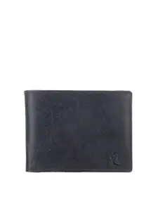 Kara Men Navy Blue Solid Two Fold Leather Wallet