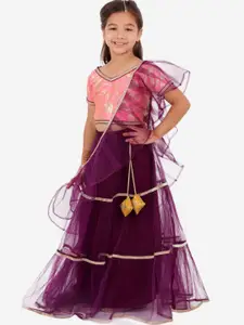 KID1 Girls Pink & Violet Ready to Wear Lehenga & Blouse With Dupatta