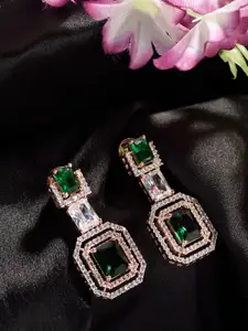 Saraf RS Jewellery Green & White Geometric Drop Earrings
