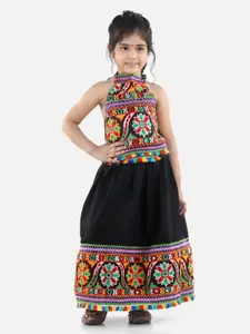 BownBee Girls Black & White Embellished Mirror Work Cotton Ready to Wear Lehenga