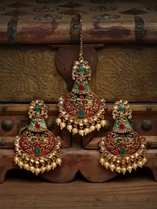 PANASH Women Gold-Plated Handcrafted Earrings and Maang Tikka