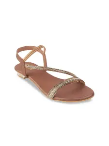 Mochi Women Gold-Toned Embellished Open Toe Flats