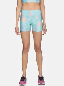 AESTHETIC NATION Women Sea Green Printed Slim Fit High-Rise Training or Gym Sports Shorts