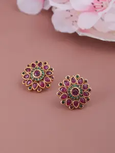 Shoshaa Magenta Contemporary Gold-Plated Studs Earrings