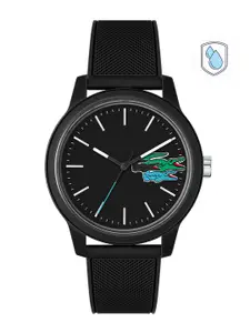 Lacoste Men Black Brass Dial & Black Textured Straps Analogue Watch 2011134