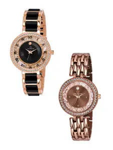 CARLINGTON Women Set of 2 Embellished Dial & Stainless Steel Watch