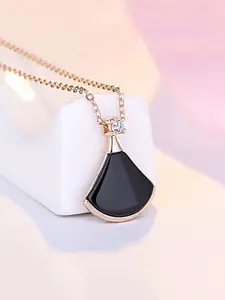Yellow Chimes Rose Gold-Plated & Black CZ Stone Studded Pendant With Chain