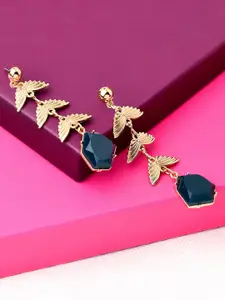 Accessorize London Navy Blue & Gold -Toned Leaf Shaped Drop Earrings