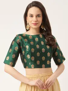 Studio Shringaar Green & Gold-Coloured Woven Brocade Saree Blouse