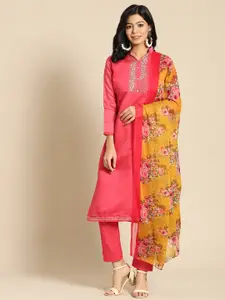 Saree mall Pink Embroidered Unstitched Dress Material