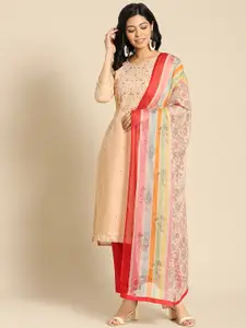 Saree mall Beige Embroidered Unstitched Dress Material