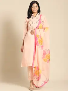 Saree mall Peach-Coloured Embroidered Unstitched Dress Material