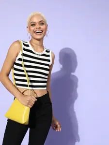 SASSAFRAS Black & White Striped Monochrome Tank Crop Top